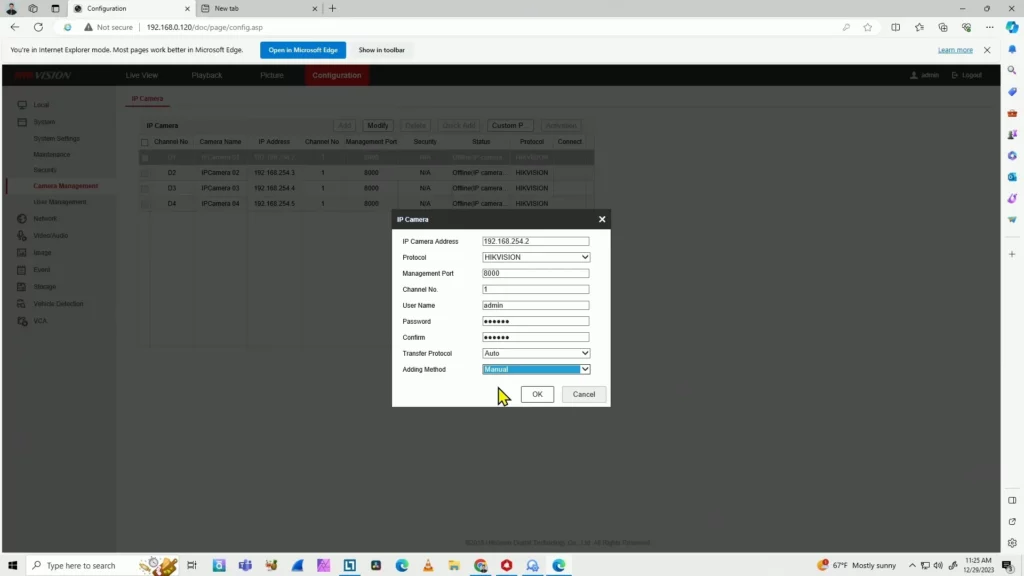 Logging into the Hikvision NVR web interface in a browser