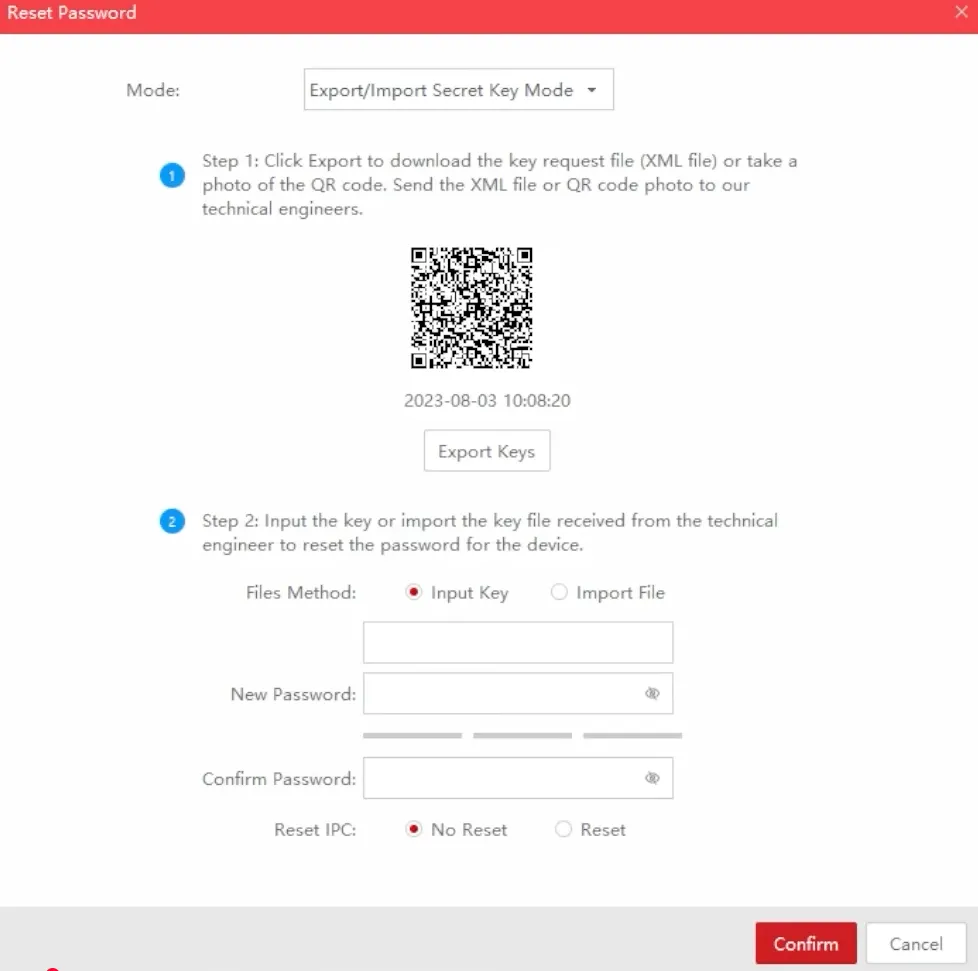 Forgot Password screen on sadp tool