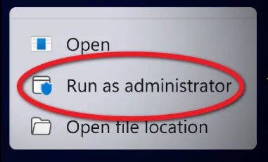 Run as administrator image on windows 11