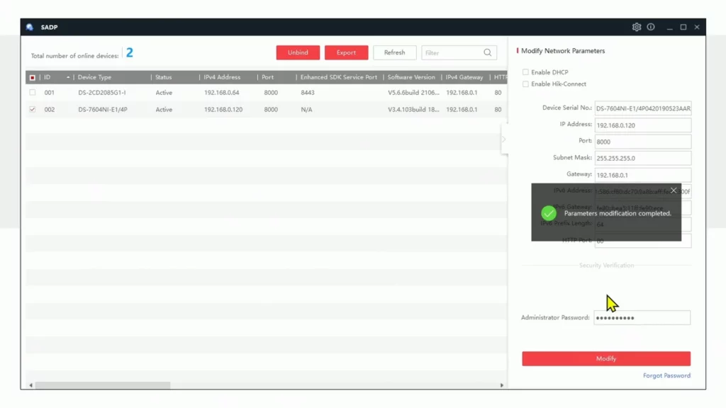 Activate Hikvision NVR in Sadptool